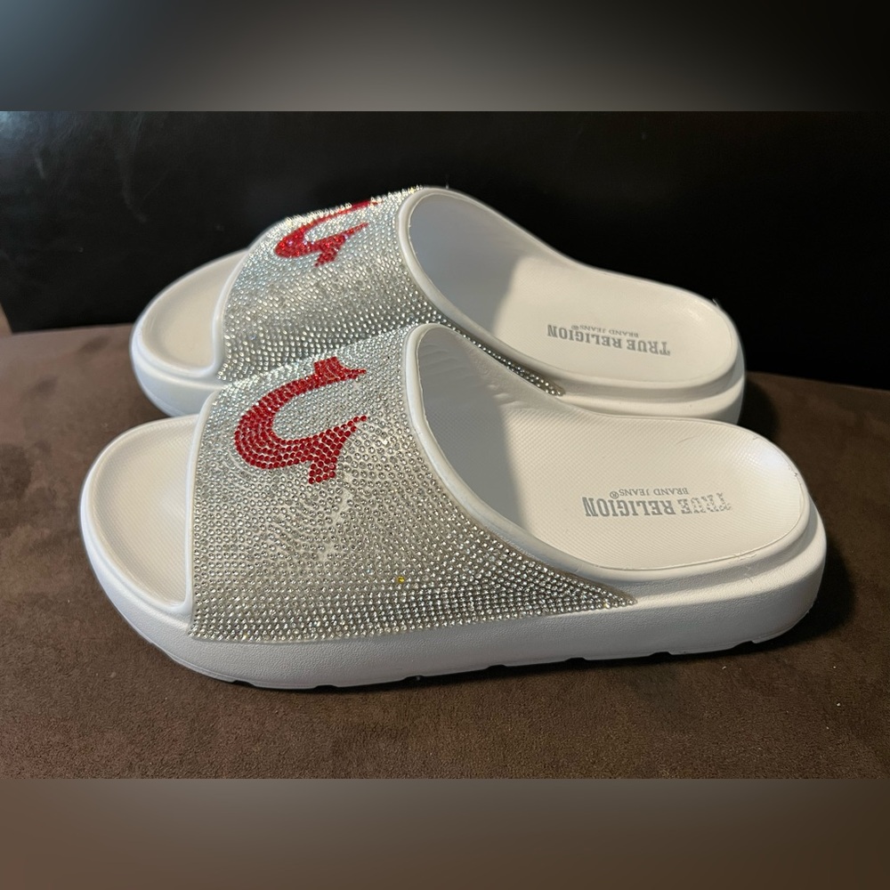 True Religion Stallion Rhinestone Logo Slide Sandal women’s size 8 - Picture 2 of 9